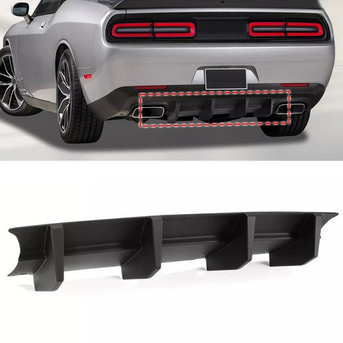 DURAFORCE For Dodge Challenger 2015-2023 Matte Black Rear Bumper Lip Diffuser Shark Fins