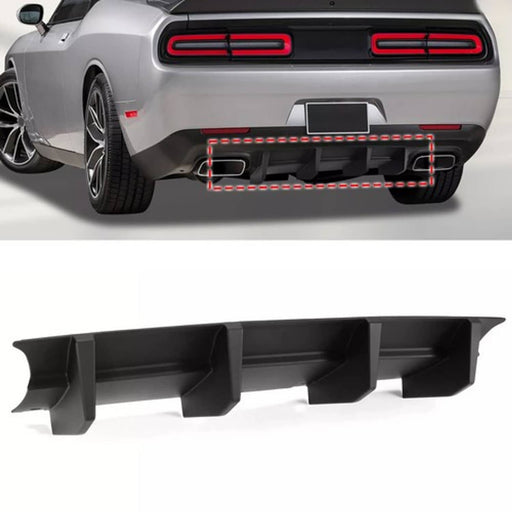 DURAFORCE For Dodge Challenger 2015-2023 Matte Black Rear Bumper Lip Diffuser Shark Fins