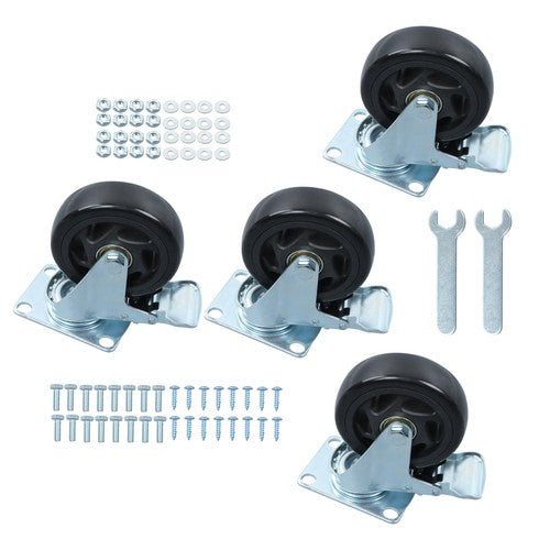 DURAFORCE 4 Inch Caster Wheels Heavy Duty with Brake,2200Lbs,Swivel Plate Casters Set Of 4