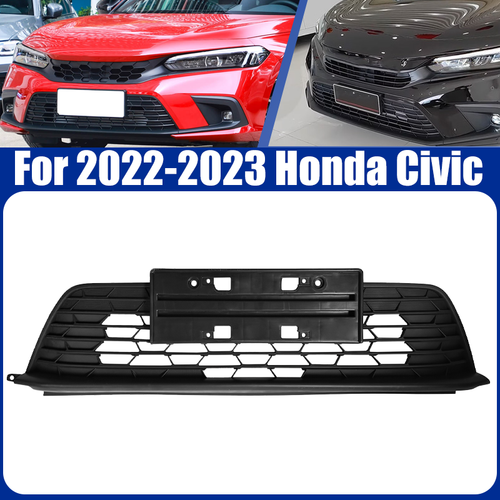 DURAFORCE Front Bumper Black Mesh Low Grill W/License Plate Bracket For 22-23 Honda Civic