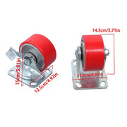 DURAFORCE 4 Heavy Duty Caster Set 4" Polyurethane on Cast Iron Wheels No Mark Red