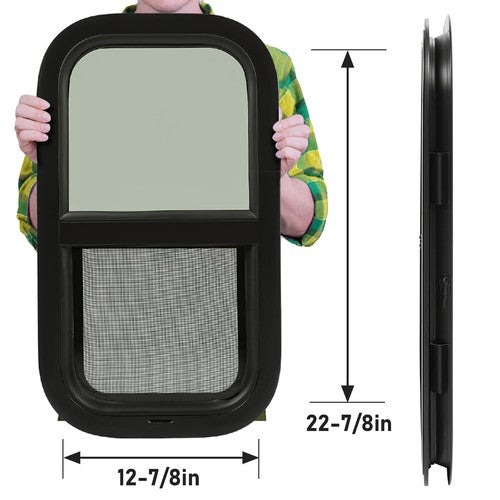 DURAFORCE 12" x 22" Vertical Slide RV Window w/Trim Ring & Mounting Kit For Cargo Trailer