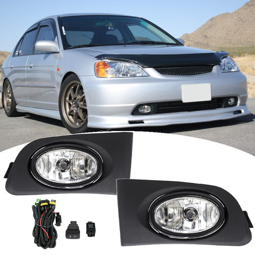 DURAFORCE Fit 2001-2003 Honda Civic Front Bumper Fog lights Clear Lens Halogen Fog lamp