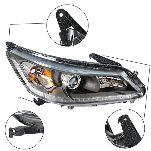 DURAFORCE 1PCS Passenger Headlight Assembly Fit For Honda Accord 2013-2015 Clear Halogen