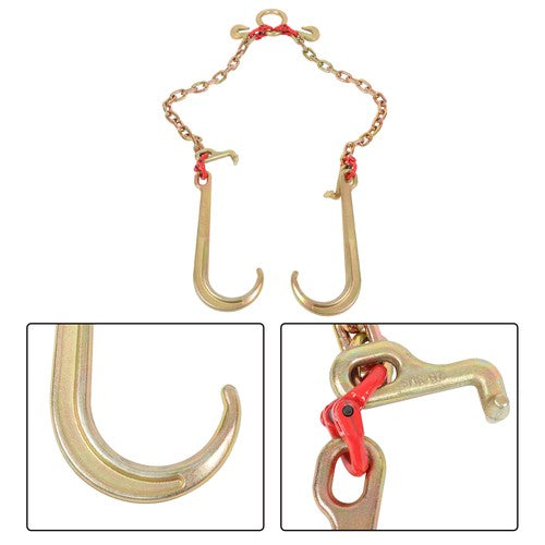 DURAFORCE 5/16" x 2' V Type Towing G80 Chain Bridle with 15" J and Grab Hooks Steel