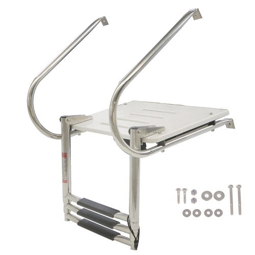 DURAFORCE USA 3-step Stainless Steel Ship Ladder With Platform Marine With Telescoping