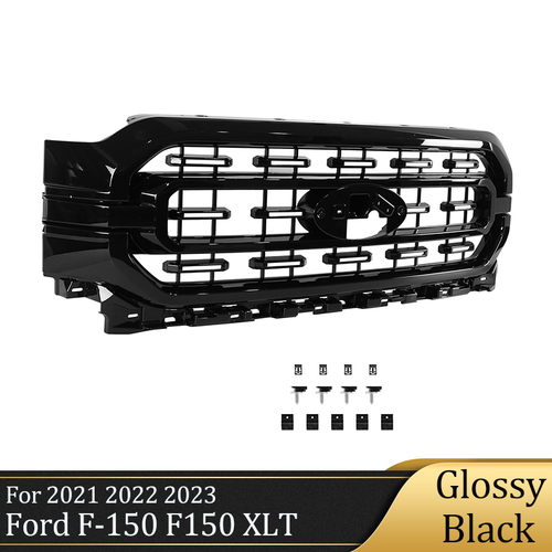 DURAFORCE Glossy Black Front Bumper Grille Grill For 2021 2022 2023 Ford F-150 F150 XLT