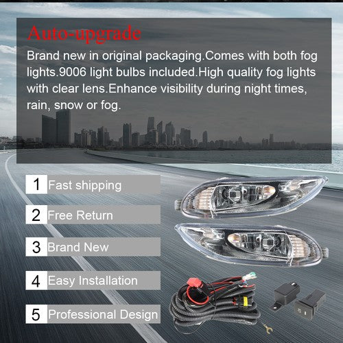 DURAFORCE For Toyota Corolla 2005-2008 Bumper Lamp Clear Fog Light Pair+Switch Wiring Kit