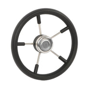 DURAFORCE NEW 5 Spoke 13-7/8 Inch Stainless Steel Yach Steering Wheel with PU Foam（Black）
