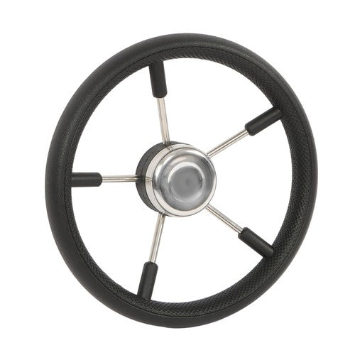 DURAFORCE NEW 5 Spoke 13-7/8 Inch Stainless Steel Yach Steering Wheel with PU Foam（Black）