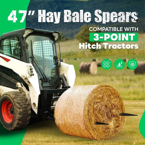 DURAFORCE 2PCS 3000lbs Cap 47" Square Hay Bale Spear Spike Fork For Tractor Loader Bobcat