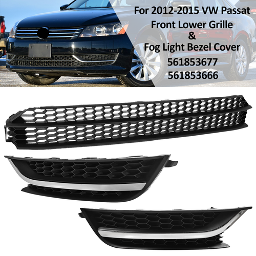 DURAFORCE Front Bumper Lower Grille & Fog Light Bezel Cover LH+RH For 2012-2015 VW Passat