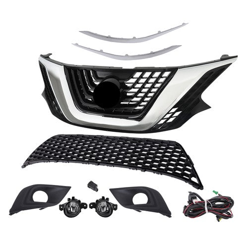 DURAFORCE 8pcs For Nissan Murano 2015-2018 Front Grill Bumper Trim Molding+Foglights Set
