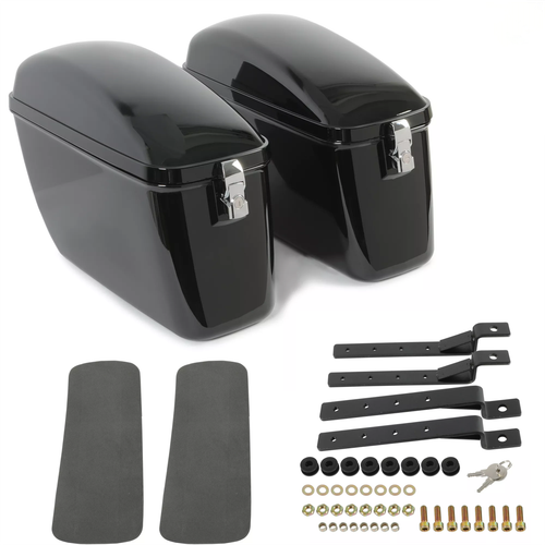 DURAFORCE Vivid Black Large Hard Saddle Bag Trunk For Harley Davidson Honda Yamaha Cruiser