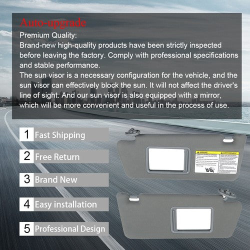DURAFORCE LH + RH Sun Visors Gray 74320-35C10-B0 Fit For Toyota Tacoma 2005-2015 2PCS New