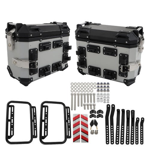 DURAFORCE Silver 36L Motorcycle Side Case Hard Saddlebag Box Trunk Tour with Support Racks