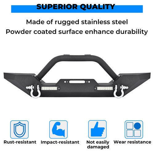 Front Bumper With Winch Plate D Rings Rock Crawler for Jeep Wrangler 87-06 TJ YJ