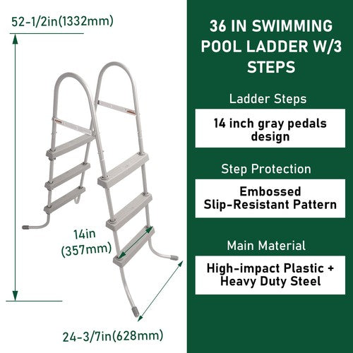 DURAFORCE Pool Ladder 36 inch 3 Step Platform Outdoor Above Ground Swimming Kids Children