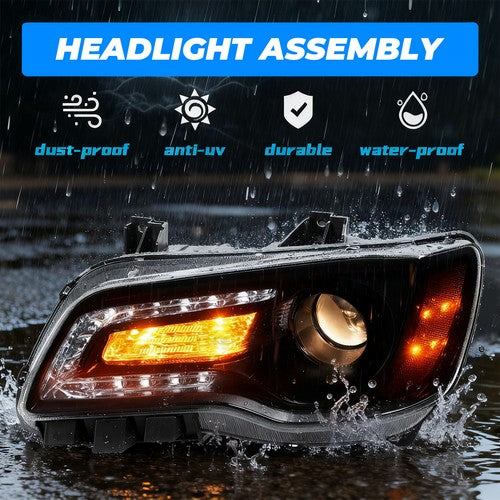 For 2011 2023 Chrysler 300 Black LED DRL Projector Headlights with Bulbs Left Right