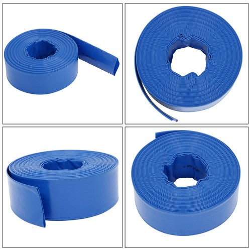 DURAFORCE 3" x 100 ft Blue PVC Lay Flat Water Discharge Pump Hoses，With 2 Clamps