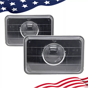 DURAFORCE 4x6" Clear Glass Lens Diamond Cut Black Semi Sealed Beam Headlights Headlamps