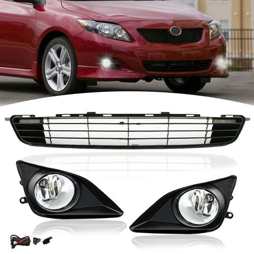 DURAFORCE Front Bumper Lower Black Grille+Fog Lights Chrome For 2009 2010 Toyota Corolla