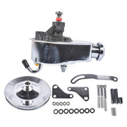 DURAFORCE For Chevy SBC 265 283 Chrome Steel Power Steering Pump With Bracket Kit & Pulley