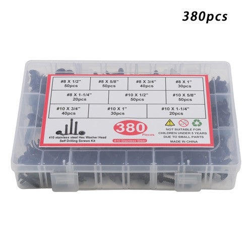 DURAFORCE 380Pcs Self Tapping Phillips Screws Kits #8 #10 Stainless Steel 410 With Box