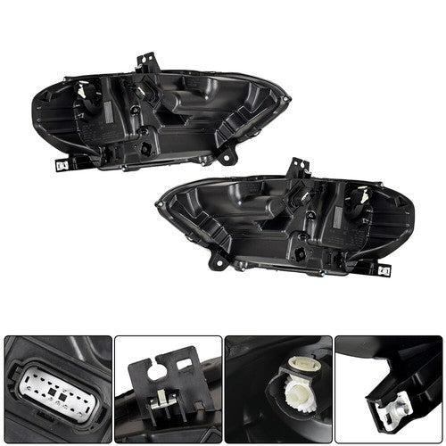 DURAFORCE Black Housing Headlamp Headlight LED DRL LH&RH Pair For Ford Mustang 2018-2020
