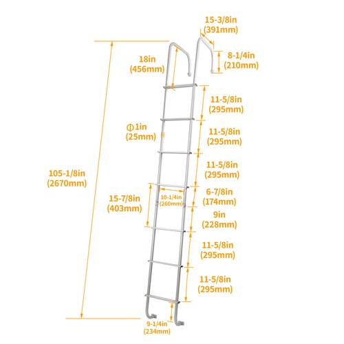 DURAFORCE Upgraded 113" Rear Exterior Straight Ladder For RV- Powder Coated #139.21 LA-401