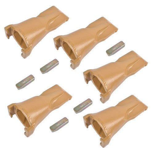 DURAFORCE 5 Pk Bucket Teeth with Flex Pins Yellow V23SYL V23PN for Backhoe Loader Crane