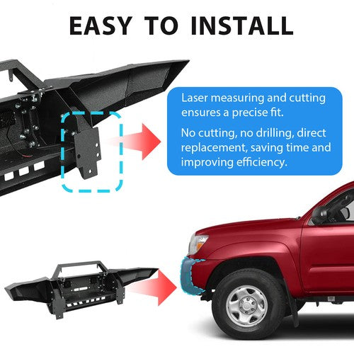 For Toyota Tacoma 2005-15 Front Bumper Steel with Winch Plate LED Lights Skid Plate
