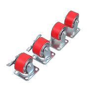 DURAFORCE 4 Heavy Duty Caster Set 4" Polyurethane on Cast Iron Wheels No Mark Red