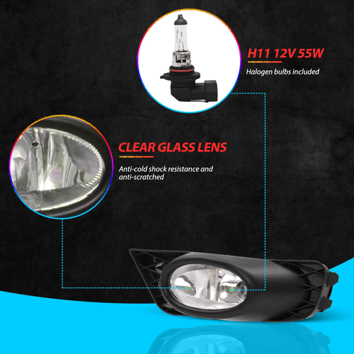 DURAFORCE Bumper Fog Lights Driving Lamps w/Switch for 2009-2011 Honda Civic 4-Door Sedan