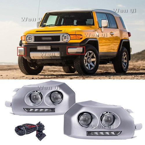DURAFORCE Chrome LED Bumper Fog Light DRL W/Wiring+Bulbs 2pc for Toyota Fj Cruiser 2007-14