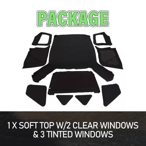 DURAFORCE 6pcs For 97-06 Jeep Wrangler TJ Replacement Front & Rear Soft Top + Upper Skins