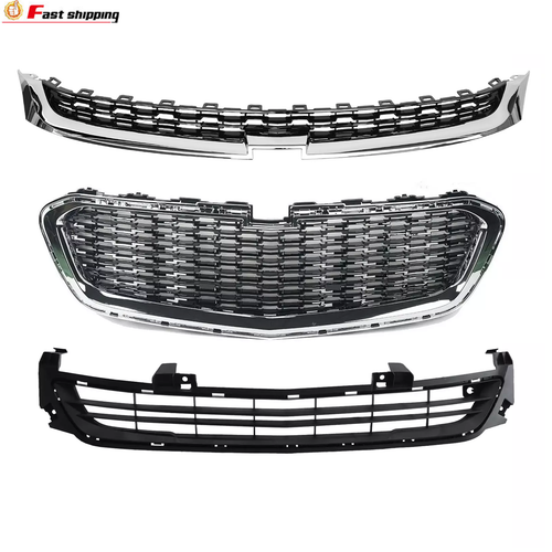 DURAFORCE Front Upper Center Lower Grille Chrome Set for Chevrolet Malibu 2014-2016