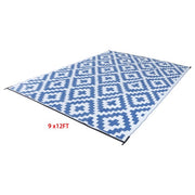 DURAFORCE 9x12ft Waterproof Outdoor Rug Outdoor Plastic Straw Rug Carpet Blue & White
