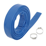 DURAFORCE Discharge Hose 1-1/4" x 50FT PVC，Fabric Lay Flat Hose With 2 Clamps，Blue