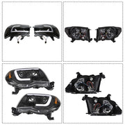 DURAFORCE Pair Headlights Front Grille Chrome Shell W/Black Insert For 05-11 Toyota Tacoma