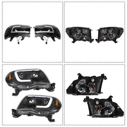 DURAFORCE Pair Headlights Front Grille Chrome Shell W/Black Insert For 05-11 Toyota Tacoma