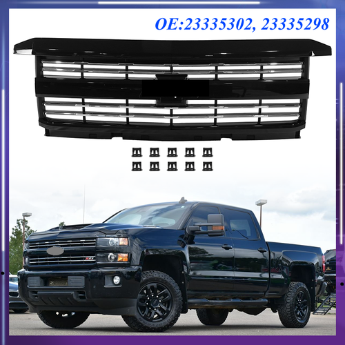 DURAFORCE Front Upper Grille Hood Black Painted for Silverado 2500 HD 3500 HD 2015-2019