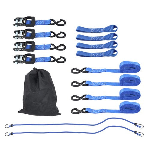 DURAFORCE 4 Pcs Steel Ratchet Strap Blue Fracture Strength 5208lbs 1.6in*15ft with S Hooks