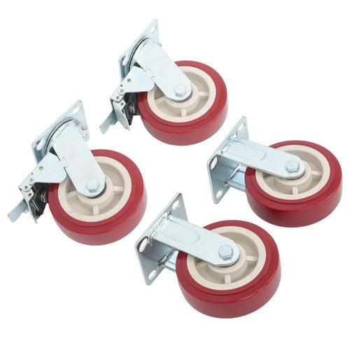 DURAFORCE Four 6" red industrial casters 2 with brakes 2 without brakes