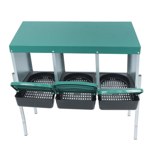 DURAFORCE For Chicken Nest Box Green Chicken Nesting Box With Metal Legs Roll Away 3 Holes