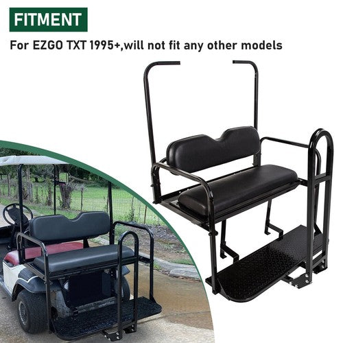 DURAFORCE For EZGO Medalist/TXT 1995-UP Golf Cart Black Rear Flip Seat Kit W/ Grab Bar