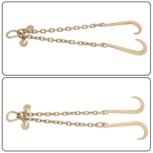 DURAFORCE Working Load 7100lbs Double Limb Hook Chain 3/8in*2ft G80 Chain 15IN J Hooks