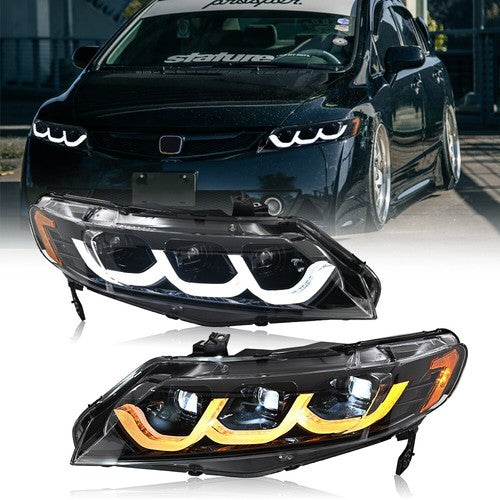 Full LED Headlights For Honda Civic 2006-2011 Sequential Headlamp Assembly Pair
