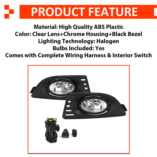 DURAFORCE Front Bumper Clear Fog Lights Lamps Pair w/wiring for 2005-2007 for Acura RSX