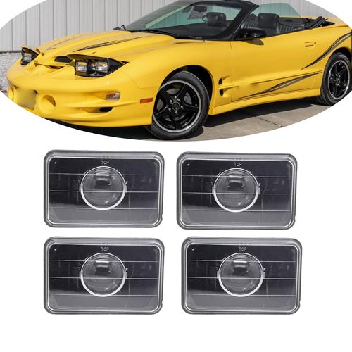 DURAFORCE 4 PCS 4x6 Headlight Clear Lens Chrome Black for 1998-2002 for Pontiac Firebird